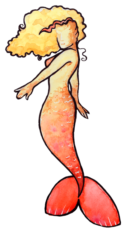 Orange Watercolor Mermaid