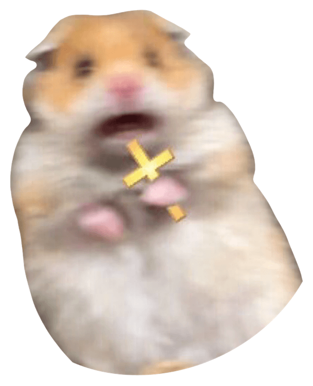 Scared Hamster Meme with Cross