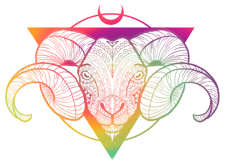 Rainbow Line Art Goat